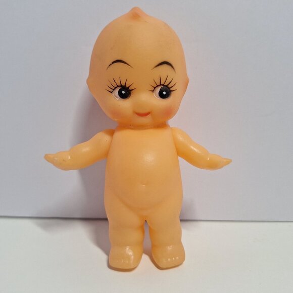 Vintage Kewpie Doll 4.5" Tall With Red & White Handmade Crocheted Dress - Picture 3 of 9